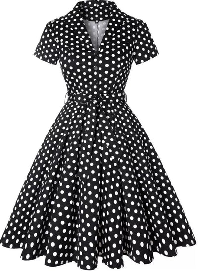 Abito Vintage A Pois Nero Pin Up