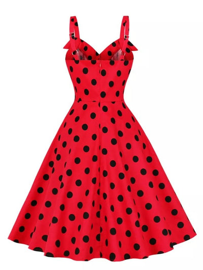 Abito Vintage A Pois Rosso Pin Up