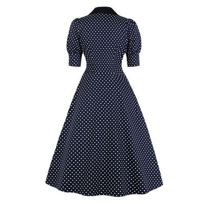 Abito Vintage A Pois Blu Scuro