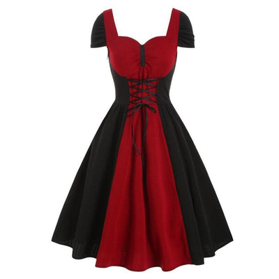 Abito Vintage In Pizzo Rosso E Nero