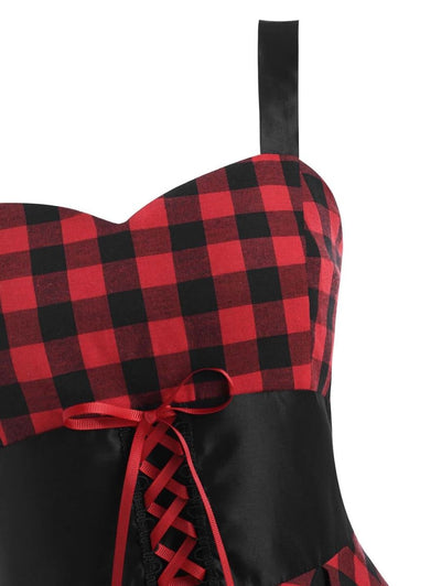 Abito Vintage A Quadri A Vita Alta