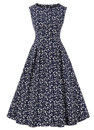 Abito Vintage Blu Scuro A Vita Alta