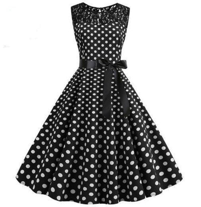 Abito Vintage In Pizzo Nero A Pois