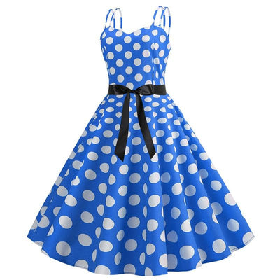 Abito Vintage Rockabilly A Pois Blu
