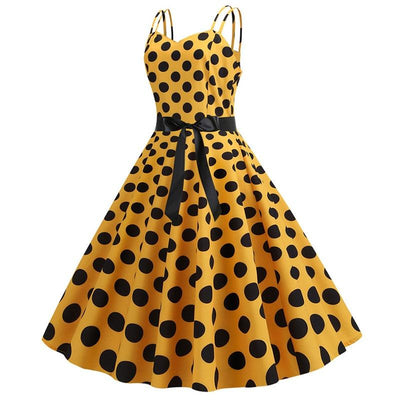 Abito Vintage Rockabilly Giallo A Pois