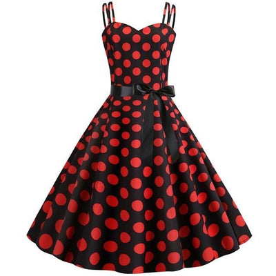 Abito Vintage Rockabilly Nero Puntini Rossi
