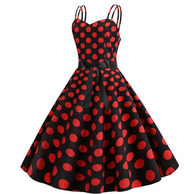 Abito Vintage Rockabilly Nero Puntini Rossi