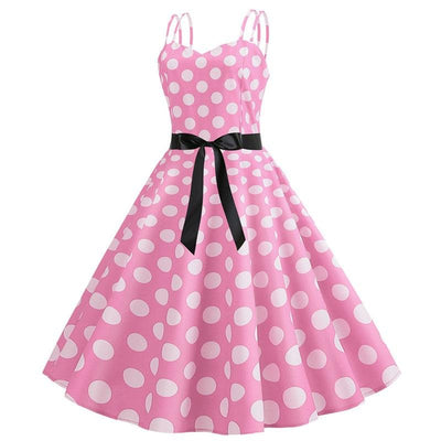 Abito Vintage Rockabilly Rosa A Pois
