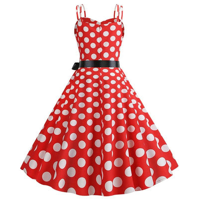 Abito Rockabilly Rosso Vintage Con Pois Bianchi