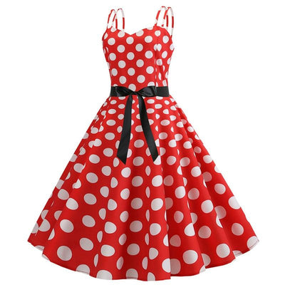 Abito Rockabilly Rosso Vintage Con Pois Bianchi