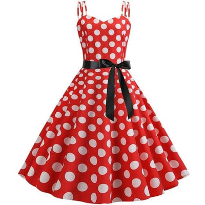 Abito Rockabilly Rosso Vintage Con Pois Bianchi