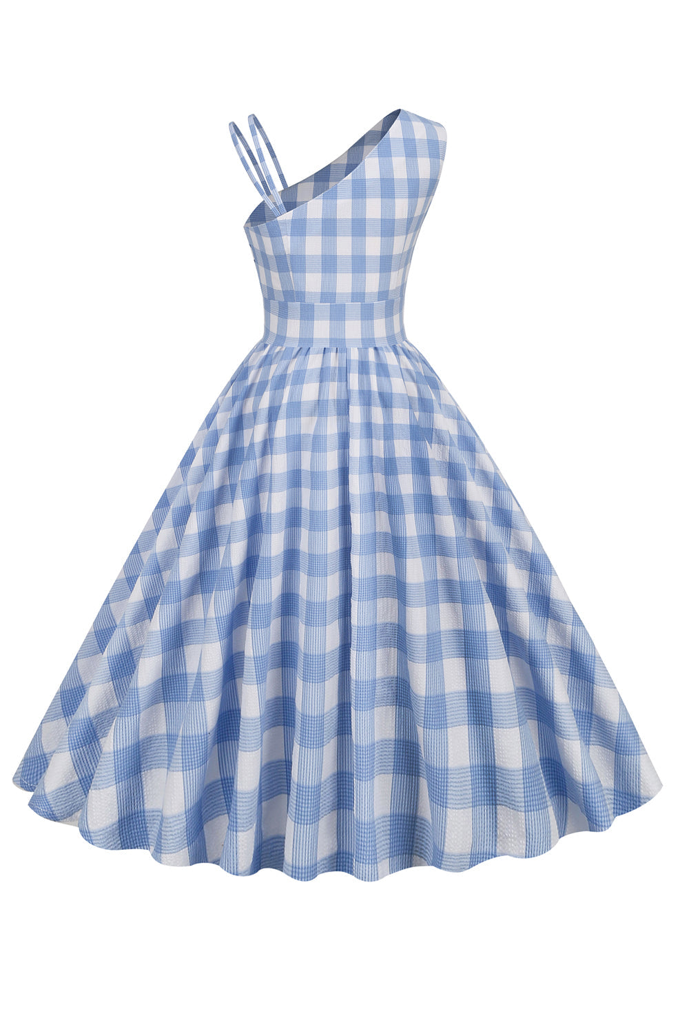 Abito Asimmetrico Vintage Con Plaid Blu