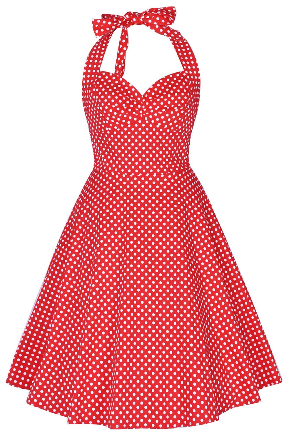 Abito Con Scollo All'americana Anni '50 A Pois Rossi