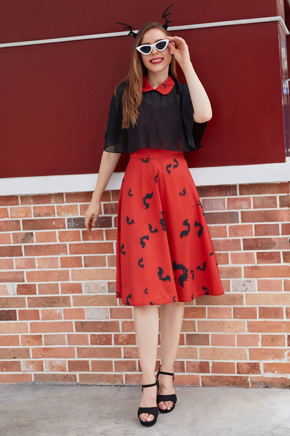 Abito Stile Gotico Vintage Con Stampa Pipistrello