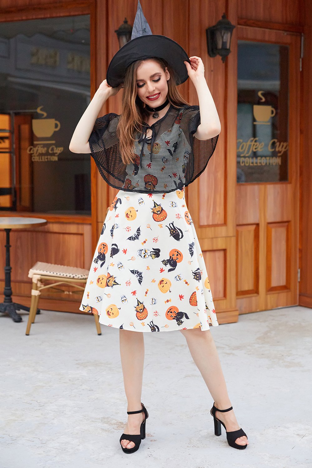 Abito Da Zucca Di Halloween Anni '50 Con Mantello