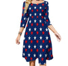 Abito Da Donna Vintage Anni '70 Taglie Forti Blu Scuro Con Stampa Stelle