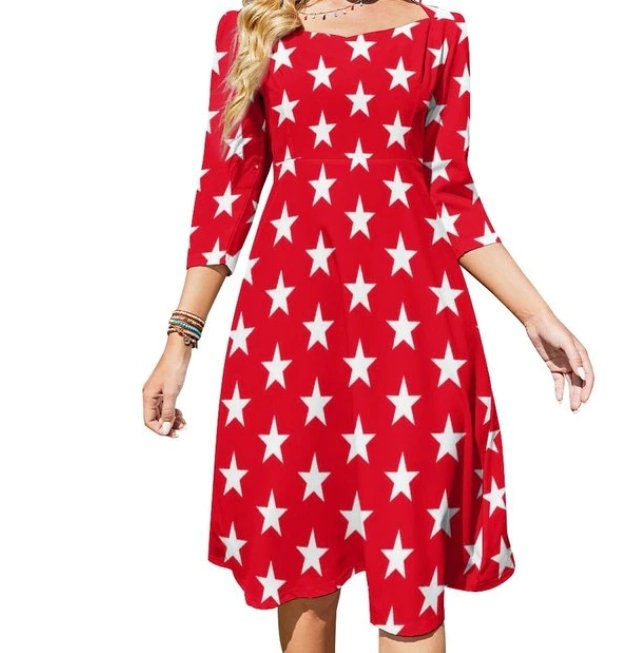 Abito Rosso Con Stelle Donna Anno 70 Moda Vintage