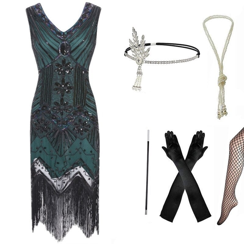 Abito Taglie Forti Da Donna Verde Anni '20