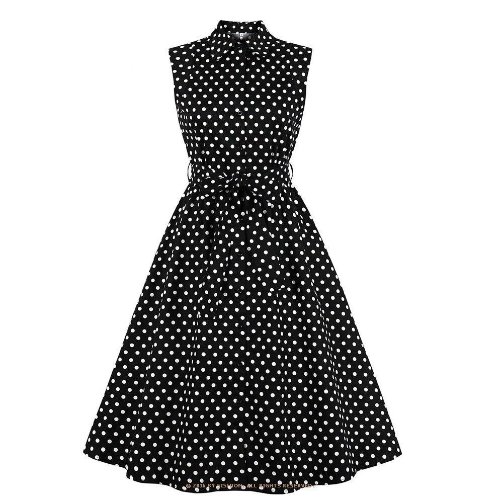 Abito A Pois Bianco Nero Vintage Americano Anni '50