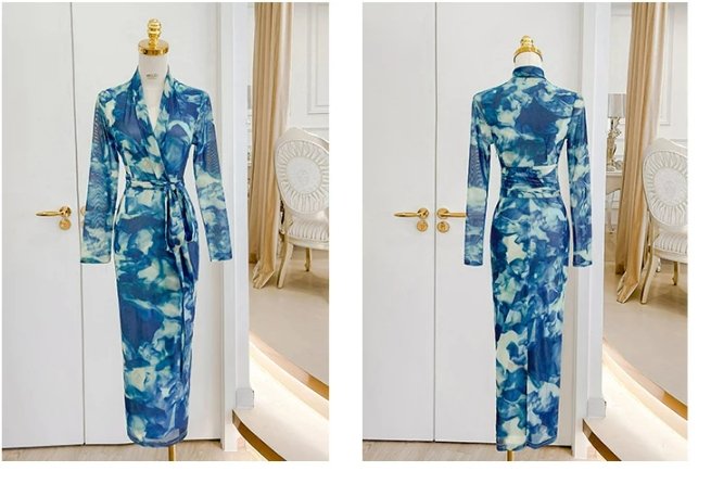 Abito Anni '40 Sciarpa Blu