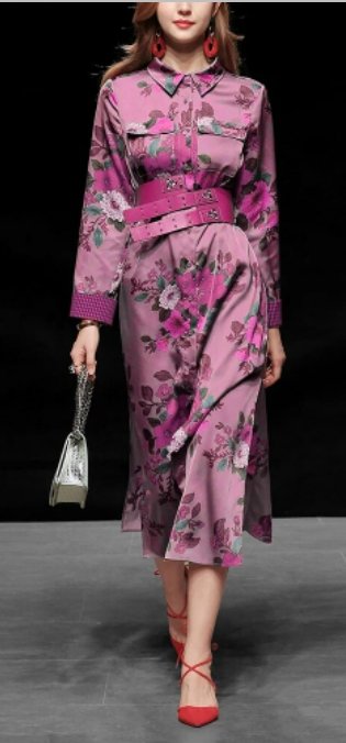 Abito Anni '40 Collo Alto Viola