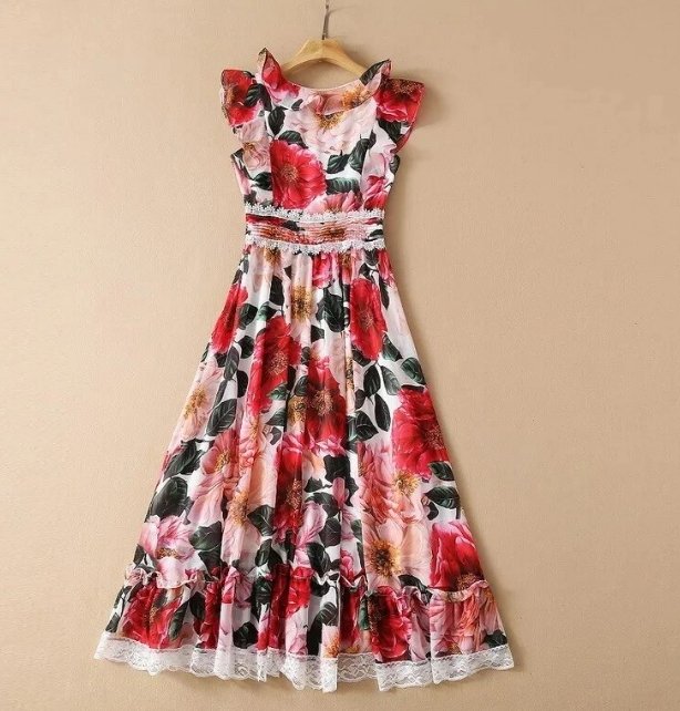 Abito A Maniche Corte Rosa Anni '40