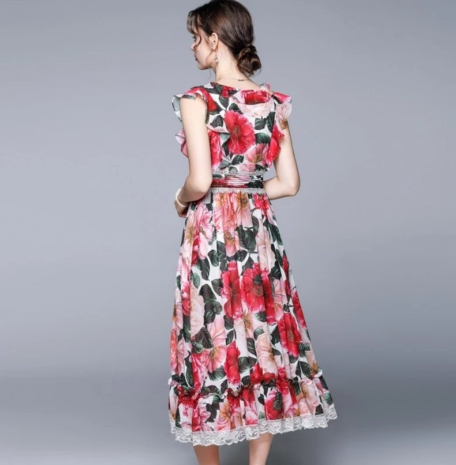 Abito A Maniche Corte Rosa Anni '40