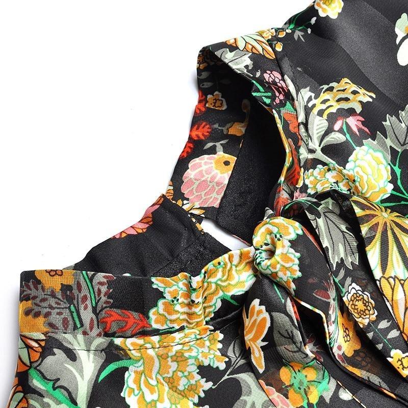 Abito Floreale Nero A Vita Alta Anni '40