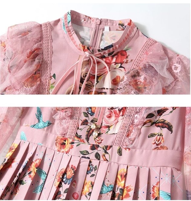 Abito A Vita Alta Anni '40 Rosa Floreale