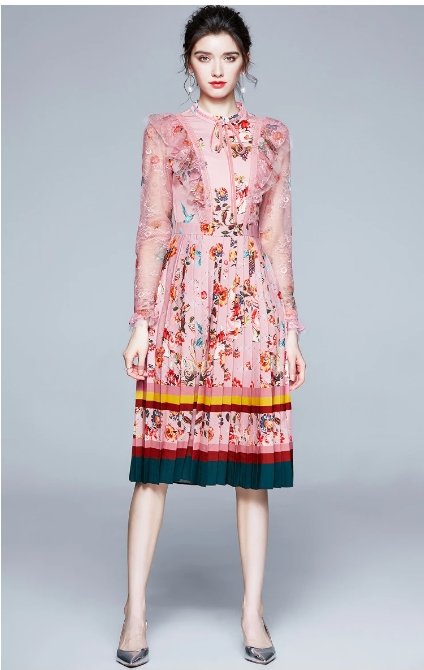 Abito A Vita Alta Anni '40 Rosa Floreale