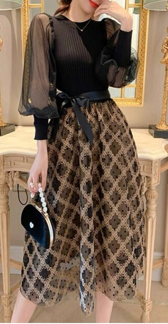 Abito Vintage A Quadri Neri Anni '40