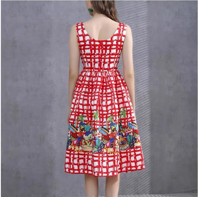 Abito A Quadri Rosso Vintage Anni '40