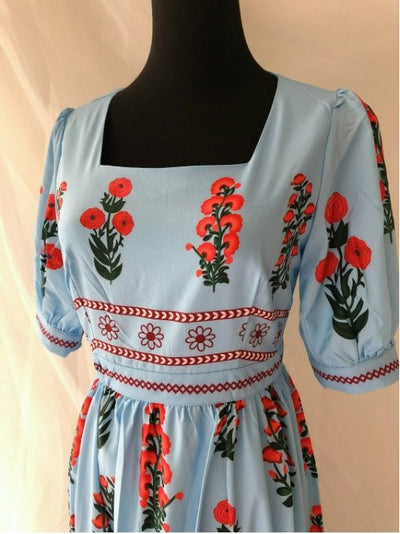 Abito Corto Floreale Vintage Blu
