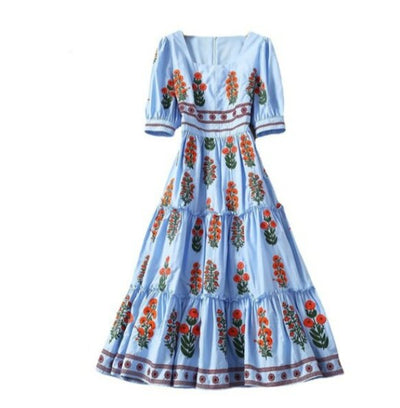 Abito Corto Floreale Vintage Blu