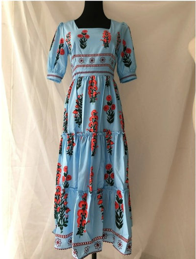 Abito Corto Floreale Vintage Blu