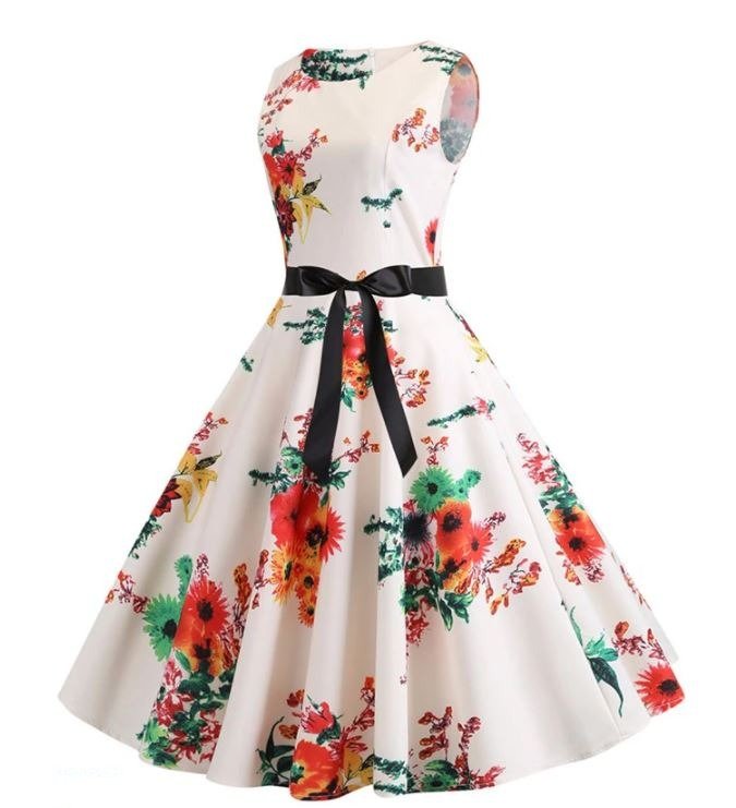 Abito Svasato Vintage Beige E Rosa