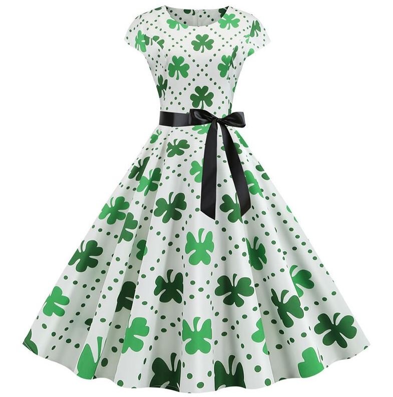 Abito Vintage Flare Fiori A Pois Bianchi