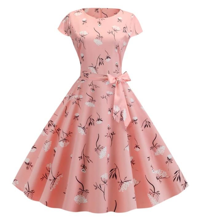 Abito Rosa Floreale Vintage Svasato