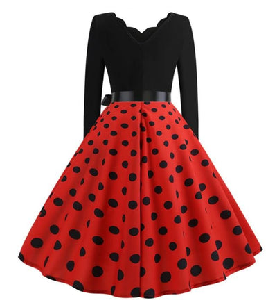 Abito Svasato Vintage Rosso A Pois Neri