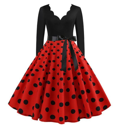 Abito Svasato Vintage Rosso A Pois Neri