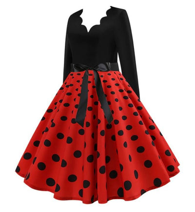 Abito Svasato Vintage Rosso A Pois Neri