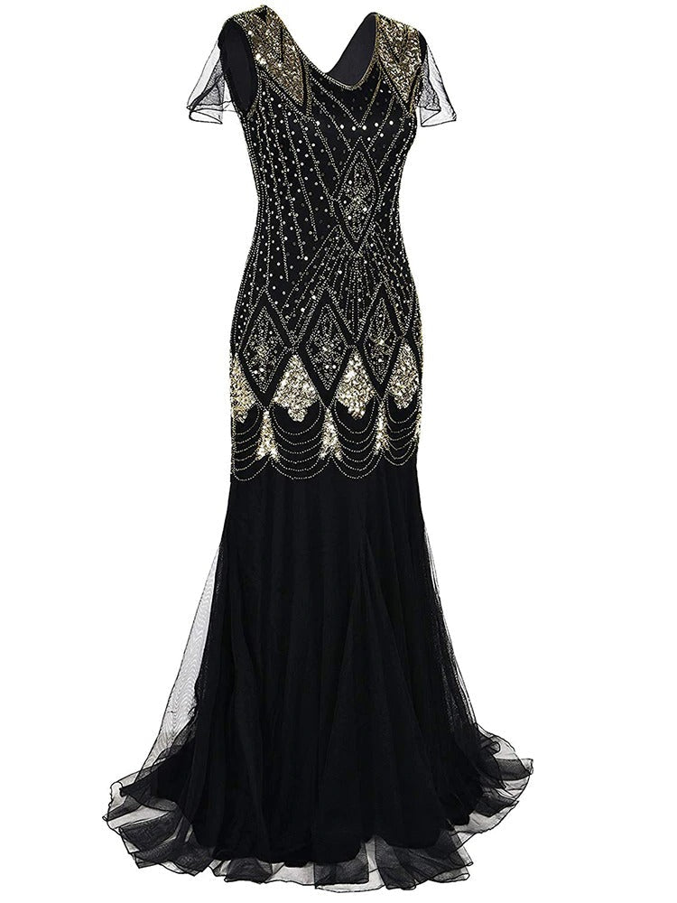 Abito Lungo Gatsby Haute Couture Nero E Oro