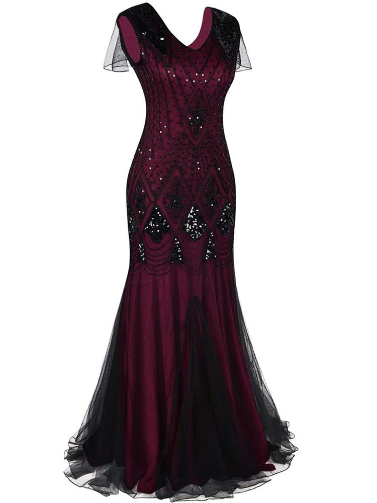 Abito Gatsby Lungo Haute Couture Bordeaux E Nero