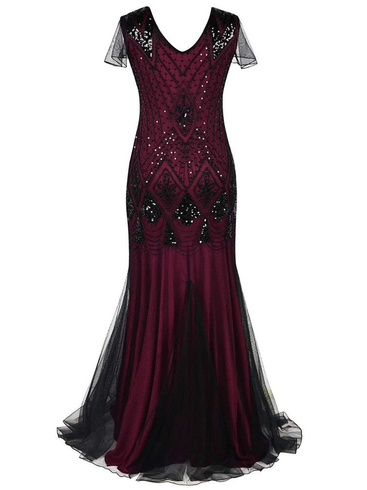 Abito Gatsby Lungo Haute Couture Bordeaux E Nero
