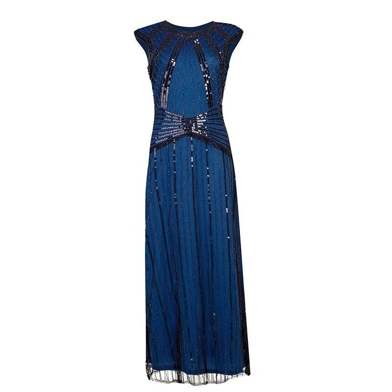 Elegante Abito Lungo Gatsby Blu Scuro