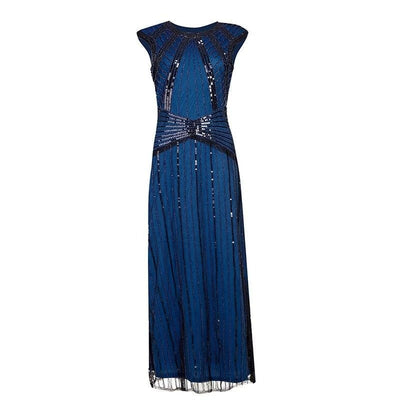 Elegante Abito Lungo Gatsby Blu Scuro