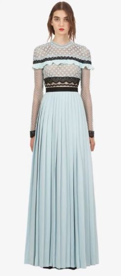 Abito Lungo Vintage Blu Con Volant