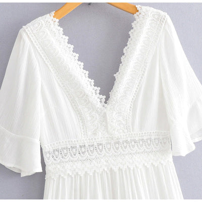 Abito Lungo In Pizzo Vintage Bianco