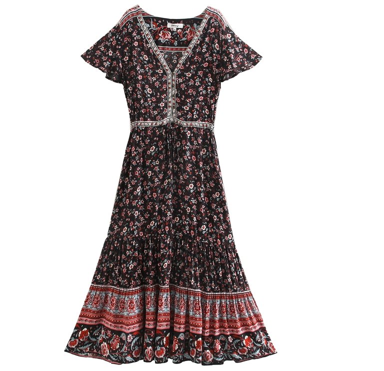 Maxi Abito Stile Anni '70 Nero