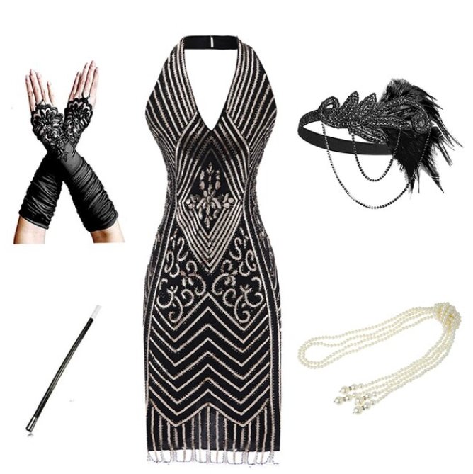 Abito Con Paillettes Anni '20 Nero